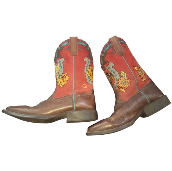 Ariat quincy rodeo collection cowboy cowgirl Boots 6 Brown Red rose horse - Picture 5 of 7